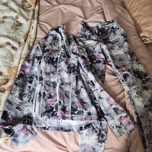 Lululemon Athletica Floral Jacket and Leggings Set - Pink and Gray